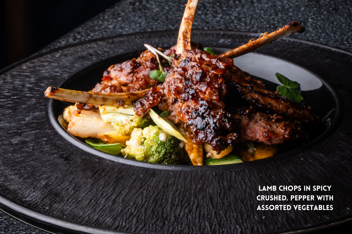 Lamb Chops in Spicy Crushed. Pepper with Assorted Vegetables